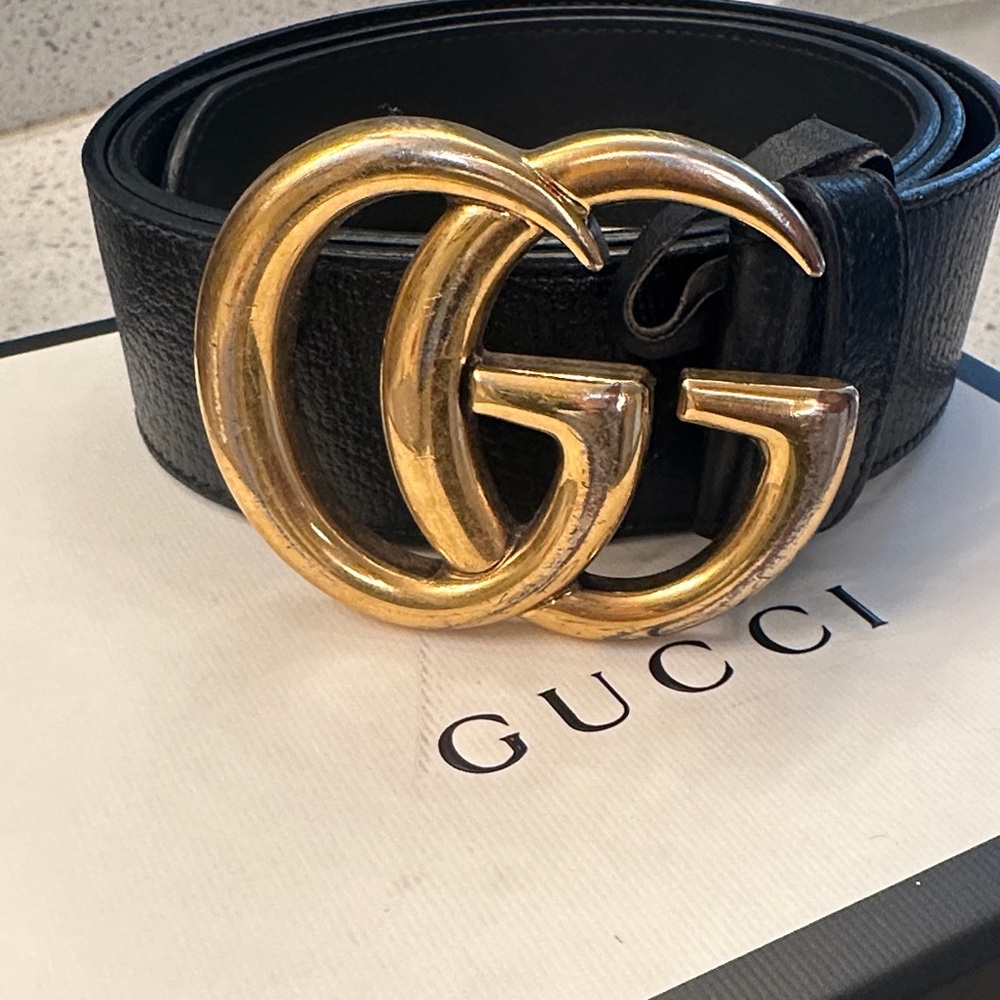 Gucci Black Belt with Gold GG Emblem